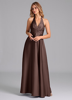 Azazie Tessie Bridesmaid Dresses Ganache A-Line Pleated Stretch Satin Dress image1