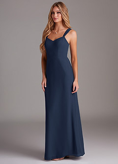 Azazie Denice Bridesmaid Dresses Dark Navy Sheath Pleated Chiffon Dress image4