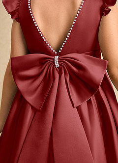 Azazie Dumpling Flower Girl Dresses Rust A-Line Bow Matte Satin Dress image6