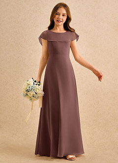 Azazie Kittie Girls Formal Robe Demoiselle D'honneur Fillette Robe Trapèze en Mousseline de soie Expresso image6
