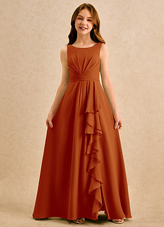 Azazie Chibi Girls Formal Sukienki dla dziewczynek sypiących kwiaty Linia A Pofałdowany Szyfon Długość podłogi Sukienka image3