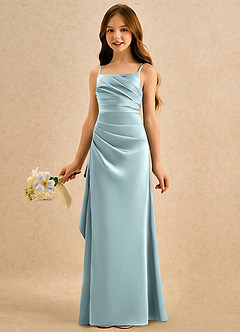 Azazie Cannoli Girls Formal Blumenmädchenkleider A-Linie Plissee Matte Satin Kleid Nebel image5