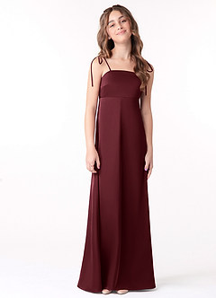 Azazie Violeta Junior Robe Trapèze en Satin extensible Arc Cabernet image1