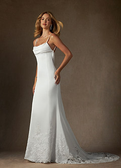 Azazie Eliora Wedding Dresses Diamond White Fit and Flare Stretch Satin Dress image2