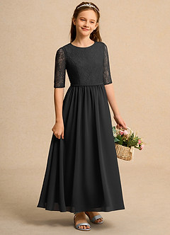 Azazie Pippin Girl vestidos de niña de las flores Vestido de Negro de Encaje de Corte En A image4