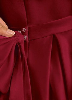 Azazie Pearl Flower Girl Dresses Burgundy Ball-Gown Pleated Matte Satin Dress image9