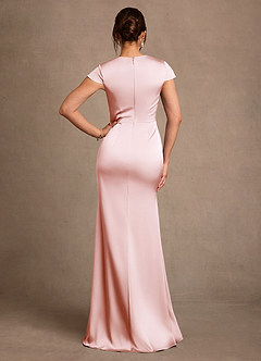 Azazie Rilda 신부의 어머니 드레스 쉬스 레이스 스트레치 새틴 플로어 길이 드레스 image3