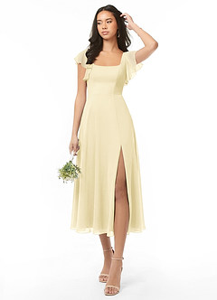 Azazie Bondi Brautjungfernkleider A-Linie Gestreift Chiffon Kleid Zitronensorbet image1