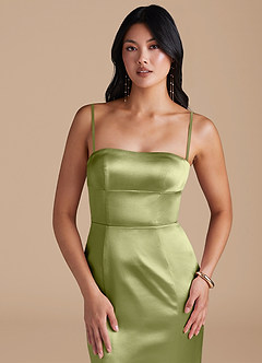 Azazie Aura Bridesmaid Dresses Pistachio Mermaid Metallic Satin Convertible Dress image2