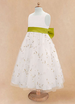 Azazie Pollie Flower Girl Dresses Ivory Lemongrass A-Line Bow Tulle Dress image13