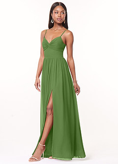Azazie Zeya Bridesmaid Dresses Basil A-Line V-Neck Pleated Chiffon Dress image4