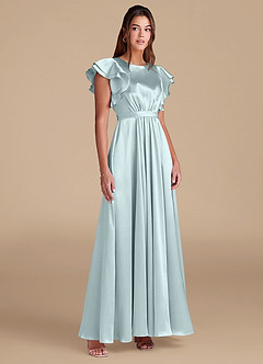 Azazie Daphne Modest Bridesmaid Dresses A-Line Ruched Metallic Satin Floor-Length Dress image4