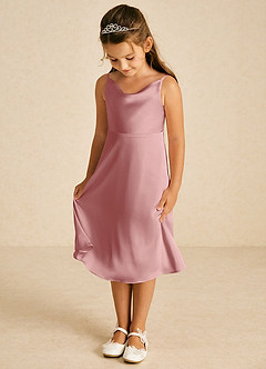 Azazie Zuzu Flower Girl Dresses Dusty Rose A-Line Spaghetti Strap Stretch Satin Dress image3