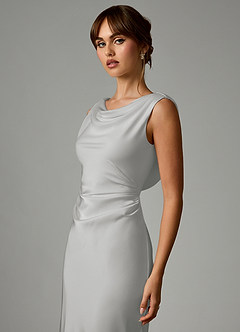 Azazie Kieryn Brautjungfernkleider Meerjungfrau-Linie Plissee Stretch-Satin Kleid Silber image6