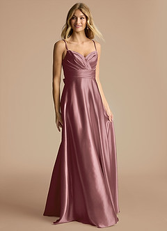 Azazie Oliana Bridesmaid Dresses Vintage Mauve A-Line Pleated Metallic Satin Dress image4