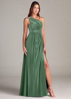 Azazie Brooke Jurken voor bruidsmeisjes Jurk van flueel met A-Lijn One-Shoulder Eucalyptus image3