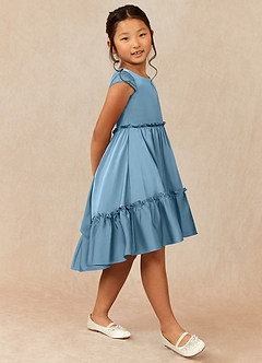 Azazie Lee vestidos de niña de las flores Vestido de Azul Acero de Satén Elástico de Corte En A con Lazo image3