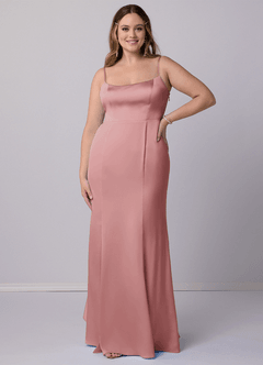 Barbie ♥ Azazie Bridesmaid Dresses Dusty Rose Mermaid Bow Stretch Satin Dress image9