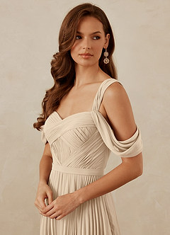 Christian Siriano Bridal for Azazie 1013 Bridesmaid Dresses Champagne A-Line Off the Shoulder Chiffon Dress image2