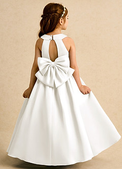 Azazie Daisies Flower Girl Dresses Ivory Ball-Gown Bow Matte Satin Dress image7
