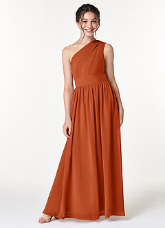 Azazie Molly Junior Burnt Orange A-Line Pleated Chiffon Dress image1