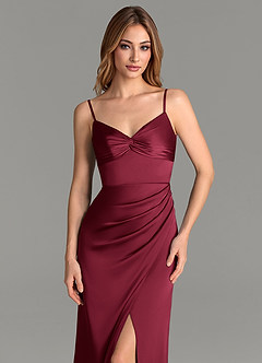 Azazie Emersyn Bridesmaid Dresses Burgundy Sheath Pleated Stretch Satin Dress image6