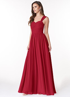 Azazie Zapheira Bridesmaid Dresses Scarlet A-Line Ruched Chiffon Dress image3