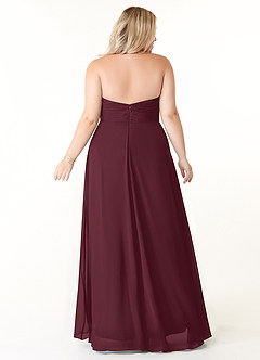 Azazie Tessie Vestidos de damas de honor Vestido de Cabernet de Gasa de Corte en A con Cuello en V plisado image7