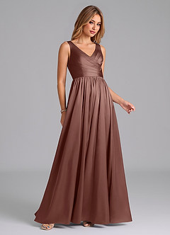 Azazie Keyla Bridesmaid Dresses Espresso A-Line Pleated Stretch Satin Dress image6