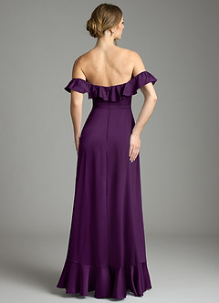Azazie Lyra Bridesmaid Dresses Grape A-Line Off the Shoulder Stretch Satin Convertible Dress image10