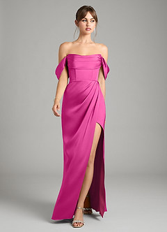 Azazie Johana Vestidos de damas de honor Vestido de Fucsia de Satén Elástico de Corte Sirena Convertible con Vestidos sin tirantes image5
