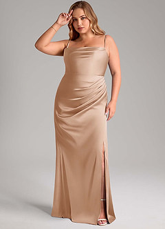 Azazie Leonis Vestidos de damas de honor Vestido de Rosa Inglesa de Satén Elástico de Corte Sirena Convertible con Plisado image11