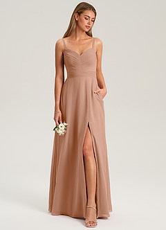 Azazie Terese Bridesmaid Dresses Champagne Rose A-Line Pleated Chiffon Dress image3