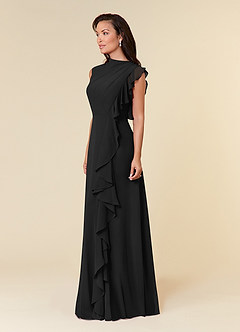 Azazie Narine Mother of the Bride Dresses Black A-Line High Neckline Pleated Chiffon Dress image2