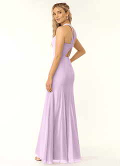 Azazie Rue Bridesmaid Dresses Frosted Lilac A-Line Halter Chiffon Dress image4