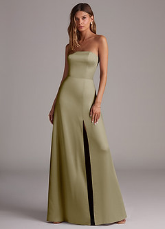 Azazie Wren Bridesmaid Dresses Moss Green A-Line Strapless Stretch Satin Convertible Dress image1