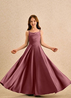 Azazie Coconut Girls Formal Sukienki dla dziewczynek sypiących kwiaty Linia A Pofałdowany Satyna elastyczna Długość podłogi Sukienka image5