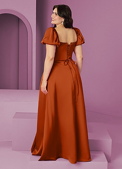 Barbie ♥ Azazie Bridesmaid Dresses Burnt Orange A-Line Ruched Stretch Satin Dress image11