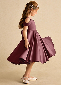 Azazie Favia Flower Girl Dresses Desert Rose A-Line Off the Shoulder Matte Satin Dress image5