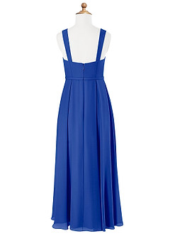 Azazie Simoan Junior Abito A-Line in Chiffon Scollo a Cuore Blu Reale image5