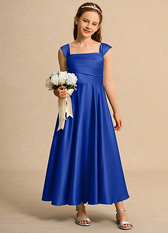 Azazie Bundle Girls Formal Flower Girl Dresses Royal Blue A-Line Pleated Matte Satin Dress image3