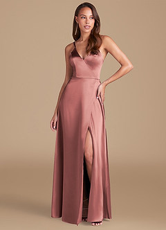Azazie Maksim Bridesmaid Dresses Dusty Rose A-Line Metallic Satin Dress image1