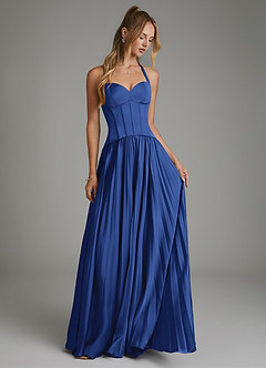 Azazie Piper Bridesmaid Dresses Royal Blue A-Line Corset Stretch Satin Dress image6