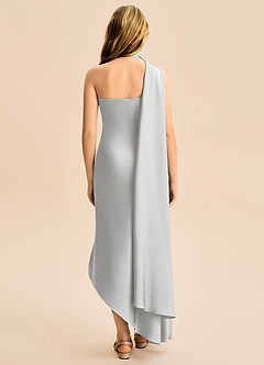 Azazie Briony Junior Vestido Prata de Cetim elástico de Bainha com Plissado image2