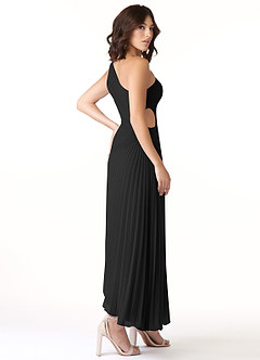 Azazie Kirra Bridesmaid Dresses Black A-Line One Shoulder Chiffon Dress image4