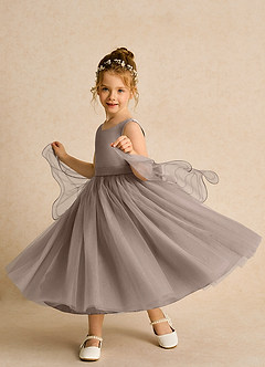 Azazie Pear vestidos de niña de las flores Vestido de Gris Pardo de Tul de Princesa con Lazo image2