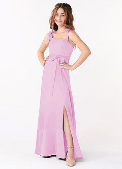 Azazie Barbara Junior Candy Pink A-Line Bow Matte Satin Dress image1