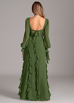 Azazie Candice Bridesmaid Dresses Olive A-Line Long Sleeve Chiffon Dress image2