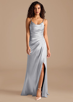 Azazie Deandra Bridesmaid Dresses Silver Mermaid Pleated Metallic Satin Dress image4