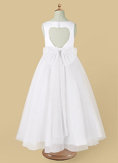 Azazie Muni Flower Girl Dresses White A-Line Bow Tulle Dress image3